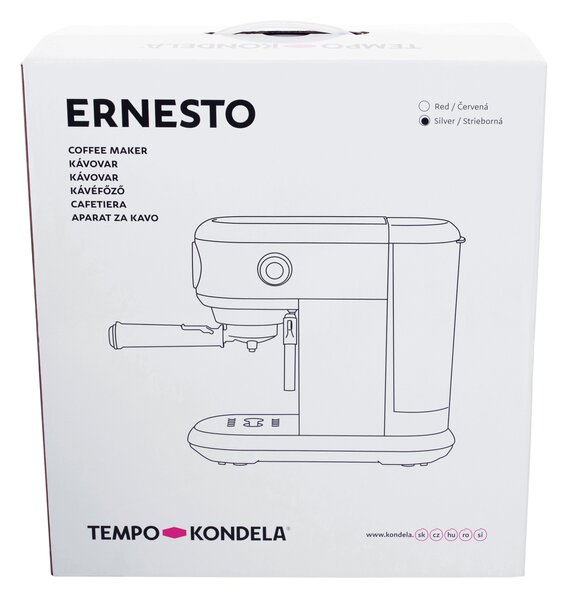 TEMPO-KONDELA ERNEST, pákový kávovar, strieborná, nehrdzavejúca oceľ/plast