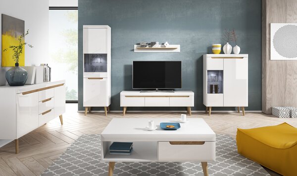 Piaski Televízny stolík Nordi 160 cm biely/dub Riviéra