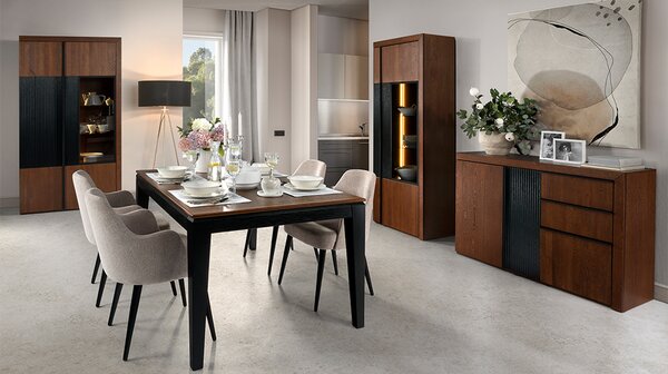 Szynaka Vitrína Paris II 15 106 cm z masívu s LED osvetlením dub antický/čierna