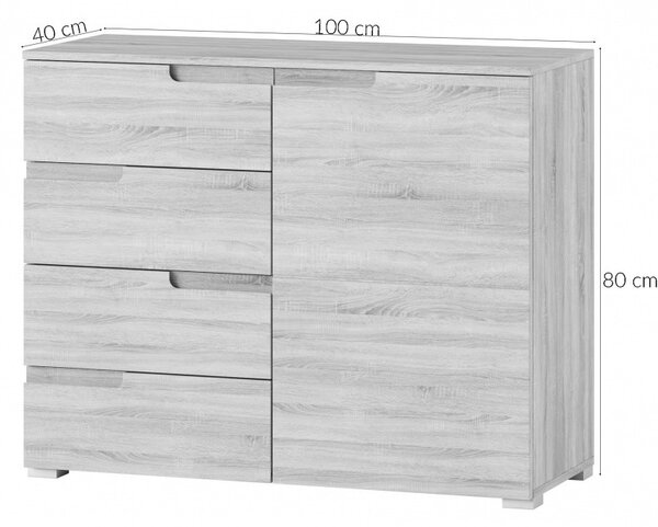 Szynaka Komoda Selene 5 100 cm biela lesklá/matná