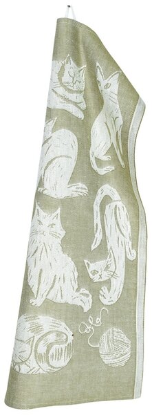 Ľanová utierka Kissanpäivät 46x70, olivovo-biela