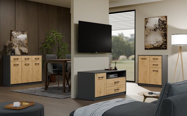 TP Living Komoda SIMPLO 3D3S 109 cm antracitová/dub artisan