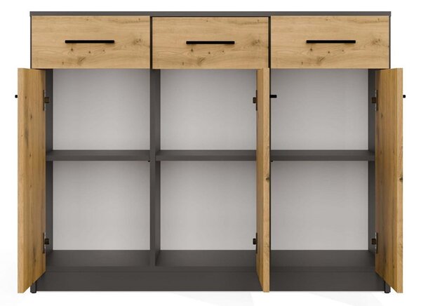 TP Living Komoda SIMPLO 3D3S 109 cm antracitová/dub artisan