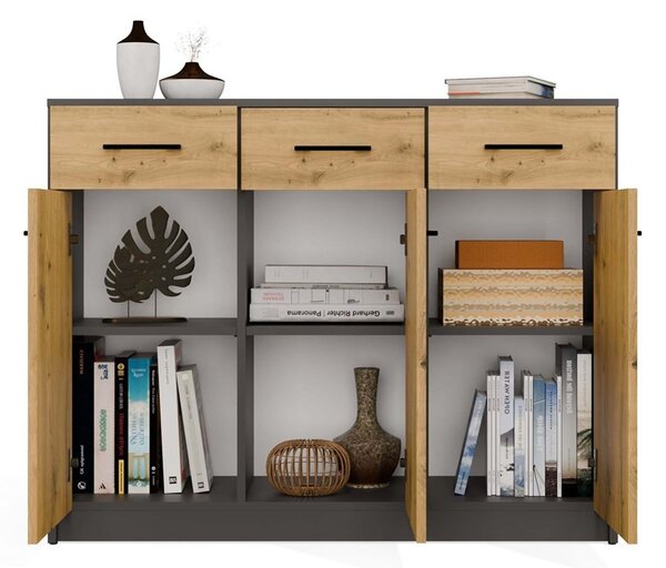 TP Living Komoda SIMPLO 3D3S 109 cm antracitová/dub artisan