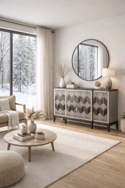 LivinHill Komoda Stilig ST504 152 cm z masívu sivá/zlatá