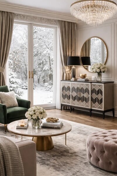 LivinHill Komoda Stilig ST504 152 cm z masívu sivá/zlatá