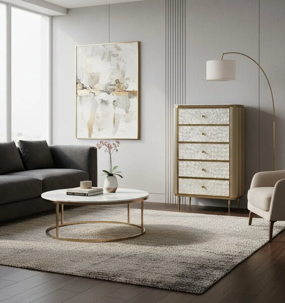 LivinHill Komoda Stilig ST911 80 cm slonovinová/zlatá