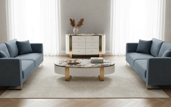 LivinHill Komoda Stilig ST920 140 cm biela/zlatá/mramor