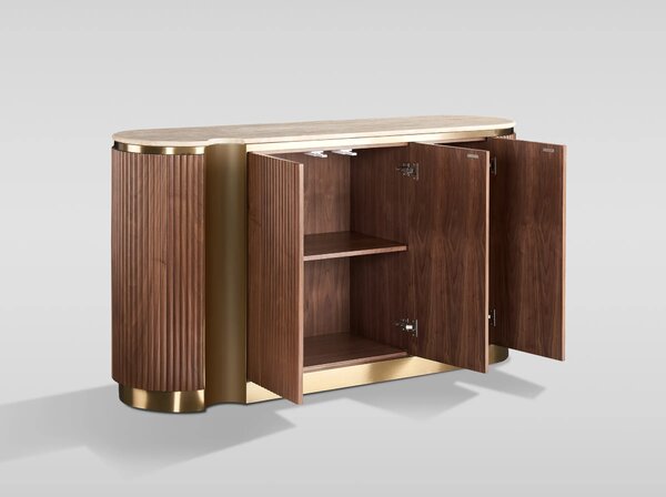 LivinHill Komoda Stilig ST917 158 cm orech/zlatá/travertín
