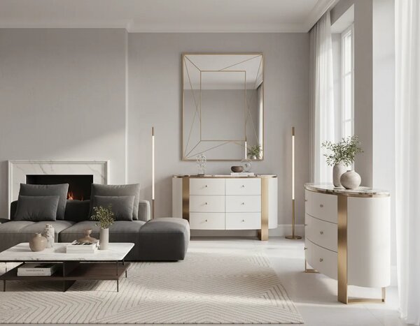 LivinHill Komoda Stilig ST920 140 cm biela/zlatá/mramor