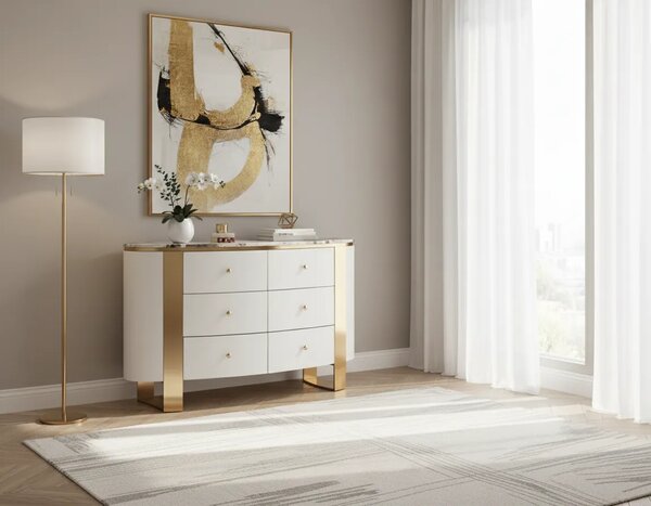 LivinHill Komoda Stilig ST920 140 cm biela/zlatá/mramor
