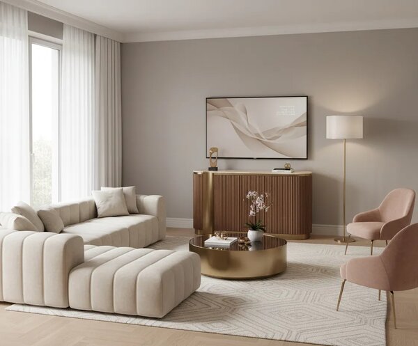 LivinHill Komoda Stilig ST917 158 cm orech/zlatá/travertín