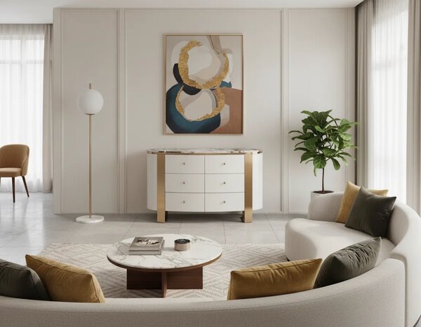 LivinHill Komoda Stilig ST920 140 cm biela/zlatá/mramor