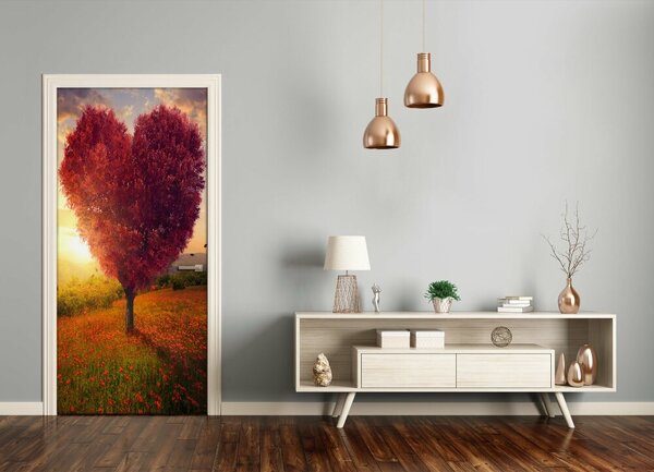 Fototapeta na dvere samolepiace drevo srdce 85x205 cm