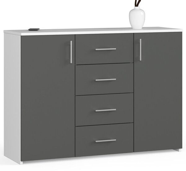 Ak furniture Komoda TORVI K 110 cm matná biela/matná grafitovo sivá