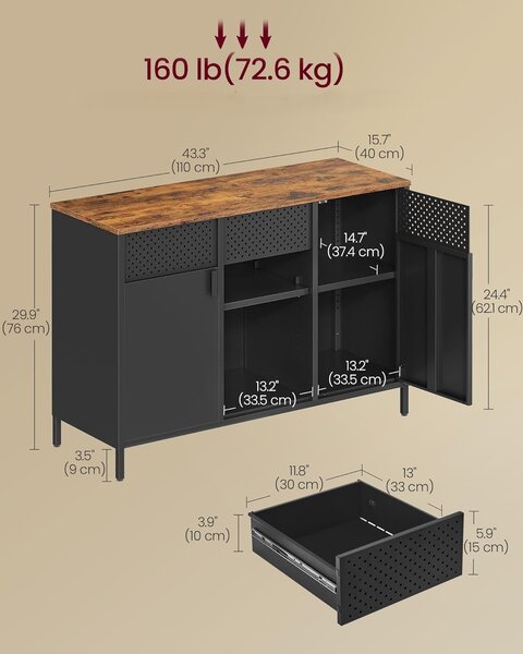 SONGMICS Komoda Vasagle Teduo 110 cm čierna/hnedá
