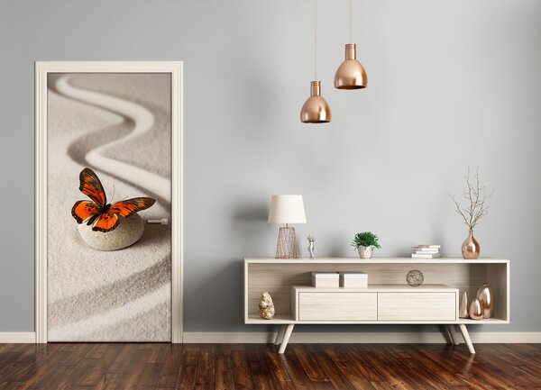 Samolepiace fototapety na dvere Kameň zen a motýľ 95x205 cm