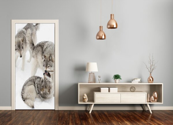 Samolepiace fototapety na dvere šedí vlci 75x205 cm