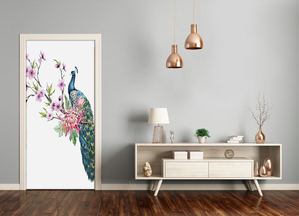 Samolepiace fototapety na dvere Páv a kvety 95x205 cm
