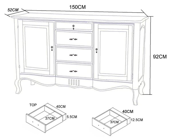 LivinHill Komoda Venezia 150 cm z masívu béžová