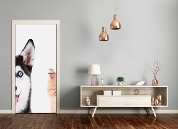 Samolepiace fototapety na dvere Pes a mačka 85x205 cm