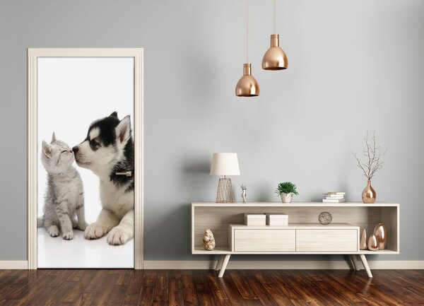 Samolepiace fototapety na dvere Pes a mačka 95x205 cm