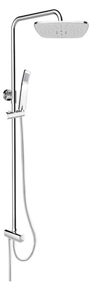Mereo Sprchový set s tyčou hranatý, biela hlavová sprcha a trojpolohová ručná sprcha, biely plast/chróm Variant: Sprchový set s tyčí, hadicí, ruční a…