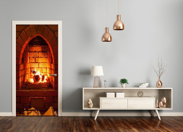 Fototapeta na dvere oheň v krbe 75x205 cm
