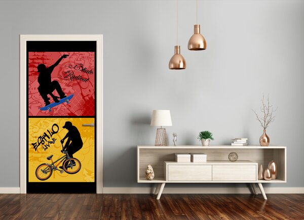 Fototapeta samolepiace dvere bicykel a skateboard 75x205 cm