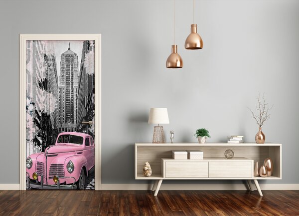 Fototapeta samolepiace na dvere ružové auto 75x205 cm