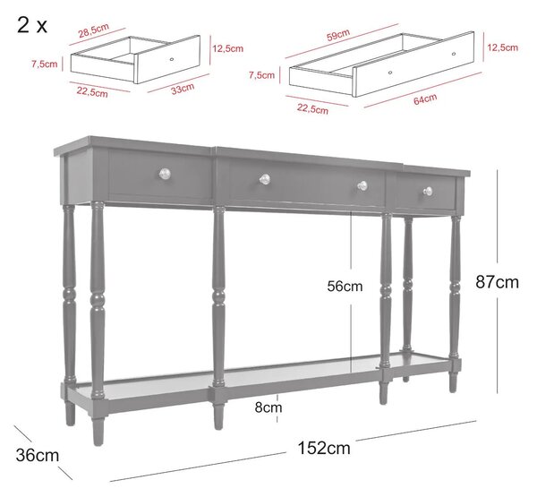 LivinHill Konzolový stolík Avola 152 cm z masívu modrý