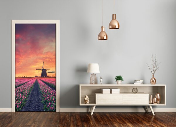 Fototapeta samolepiace dvere poľa tulipánov 75x205 cm