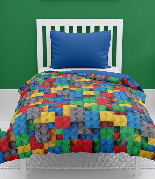 Prehoz na detskú posteľ s motívom LEGO Modrá