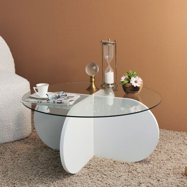 Kalune Design Konferenčný stolík BUBBLE biely/číre sklo