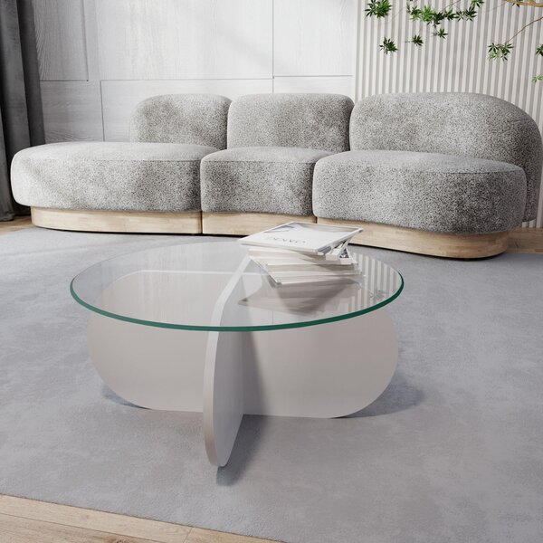 Kalune Design Konferenčný stolík BUBBLE biely/číre sklo