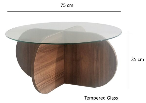 Kalune Design Konferenčný stolík BUBBLE orech/tvrdené číre sklo