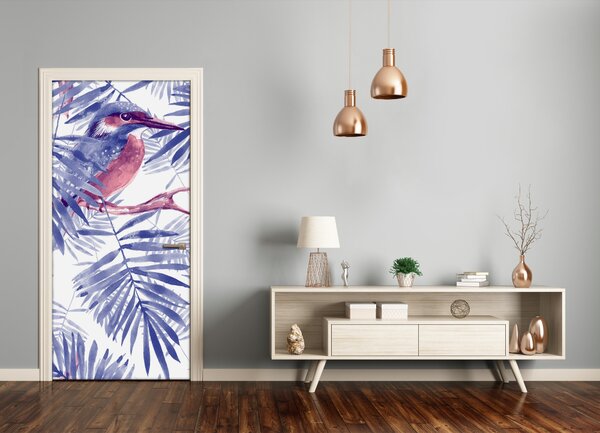 Samolepiace fototapety na dvere lístie palmy a vták 75x205 cm