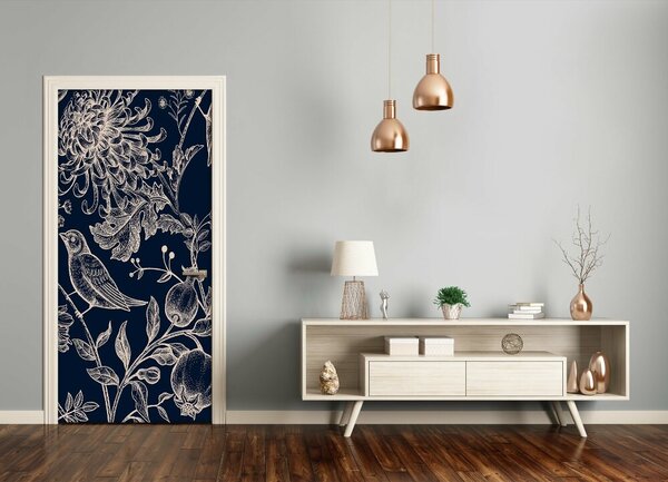 Samolepiace fototapety na dvere kvety a vtáky 85x205 cm