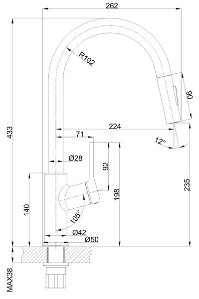 Invena Farsala, drezová batéria s výsuvnou 2-funkčnou výlevkou h-433, chrómová, INV-BZ-40-U01-S