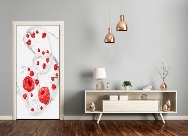 Fototapeta na dvere samolepiace mlieko a maliny 75x205 cm