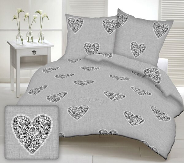 Obliečky bavlnené Love čierne TiaHome - 1x Vankúš 90x70cm, 1x Paplón 140x200cm
