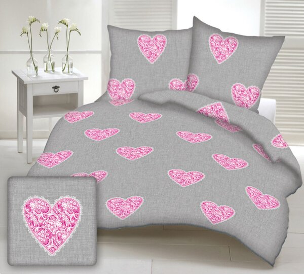 Obliečky bavlnené Love ružové TiaHome - 1x Vankúš 90x70cm, 1x Paplón 140x200cm