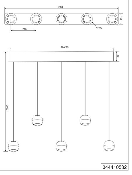 ZÁVESNÉ LED SVIETIDLO, 100/10,5/200 cm Trio Leuchten - Interiérové svietidlá