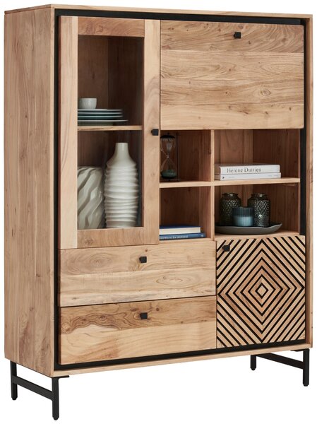 VYSOKÁ KOMODA, akácia, čierna, farba akácie, 115/148/42 cm Ambia Home - Komody
