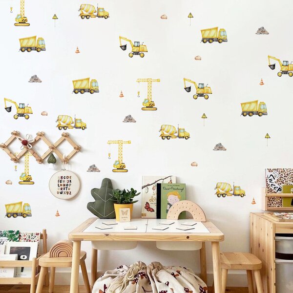 Funlife Detské samolepky na stenu pre chlapcov bagre a žeriavy 7 x 12 cm