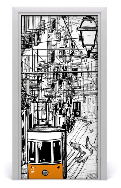Samolepiace fototapety na dvere Električka v Lizbona 95x205 cm