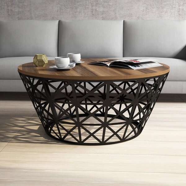 Kalune Design Konferenčný stolík kovaný 90 cm orech/čierny
