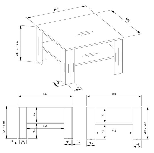 TP Living Konferenčný stolík Lawa Square 68 cm dub artisan/čierny