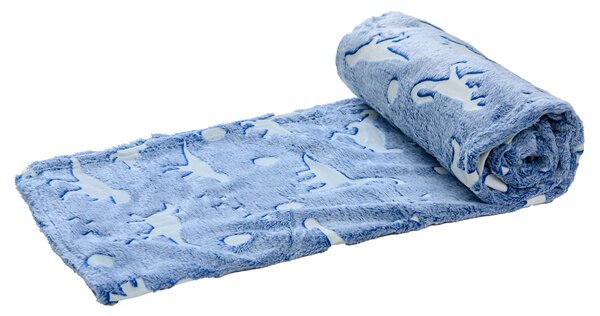 Svietiaca deka mikroflanel DINO BLUE 150x200 cm modrá