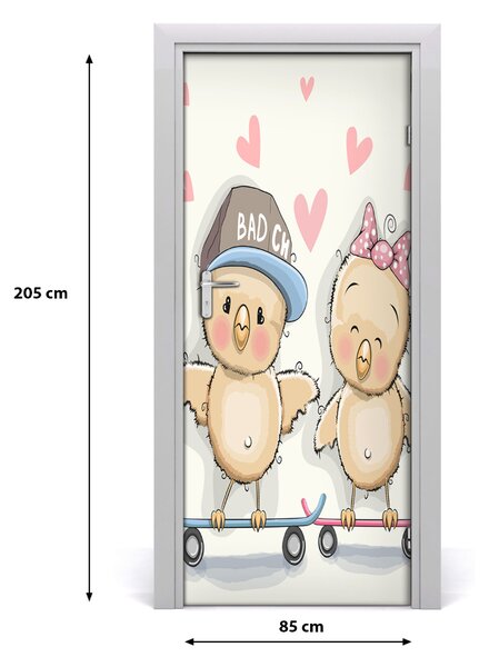 Samolepiace fototapety na dvere sliepky skateboard 85x205 cm